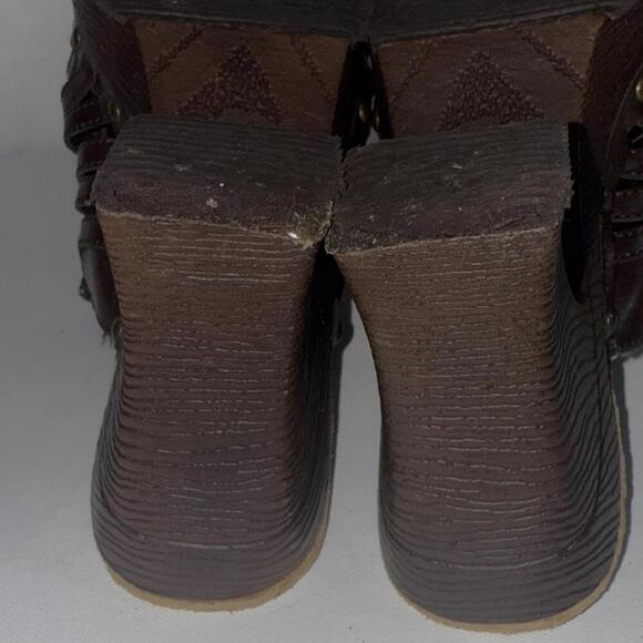 Route 66 Y2K 2000s Platform Chunky Brown Faux Leather Strappy Heel Mules Clogs - Picture 10 of 15